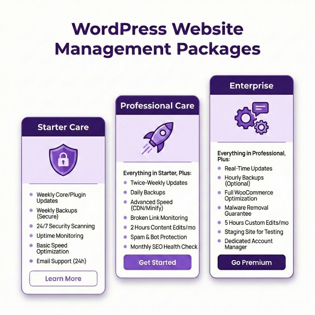 WordPress Website Maintenance Packages and Plans overview