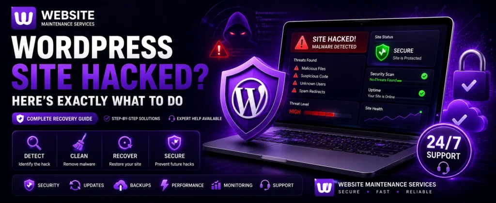 Website maintenance importance showing security monitoring, backups, performance optimization, uptime protection, and business growth benefits.