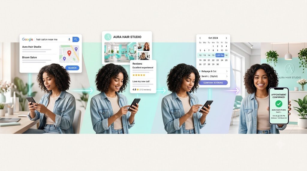 Salon SEO customer journey from local search to a confirmed appointment