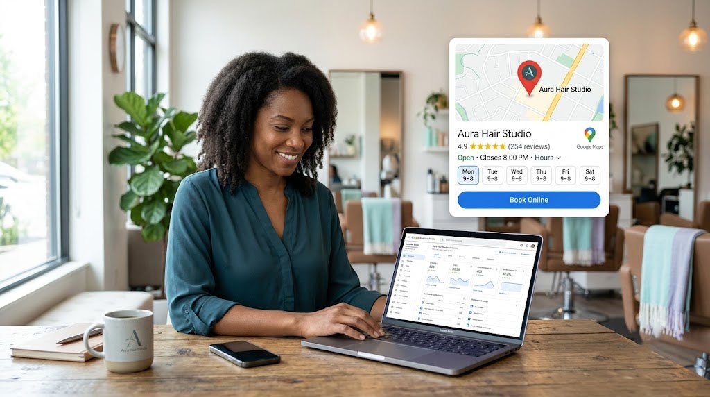 Salon SEO Google Business Profile with reviews and booking on Google Maps