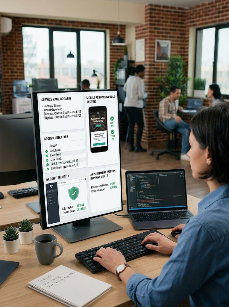 Web specialist maintaining and updating a barbershop website